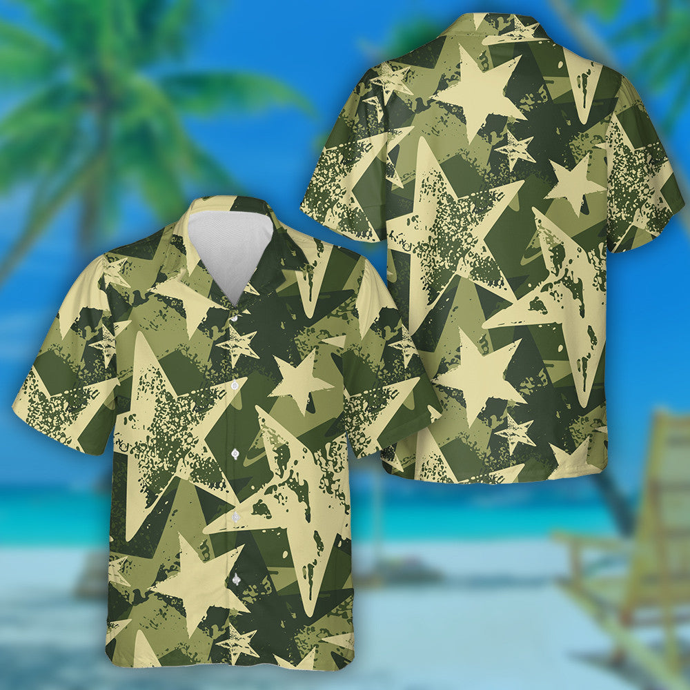 Trendy Brushstroke By Star Retro Style Camo Pattern Hawaiian Shirt, Hawaiian Shirt Gift, Christmas Gift