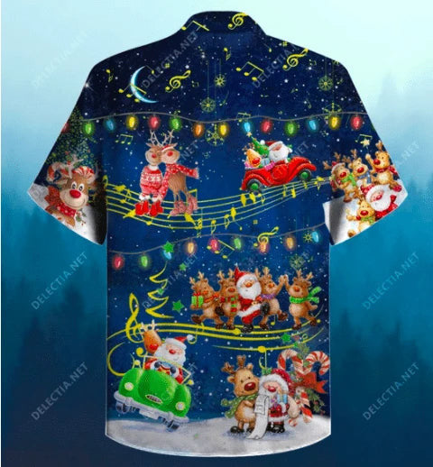 Beautiful Christmas Music Santa Claus Cute Cartoon Pattern Hawaiian Shirt, Hawaiian Shirt Gift, Christmas Gift.