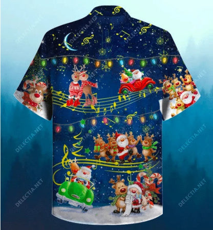 Beautiful Christmas Music Santa Claus Cute Cartoon Pattern Hawaiian Shirt, Hawaiian Shirt Gift, Christmas Gift.