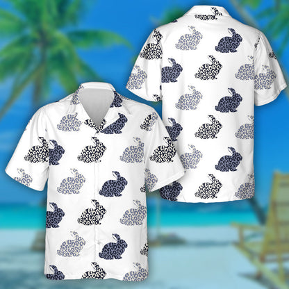 Hand Drawn Abstract Silhouette Bunny With Leopards Hawaiian Shirt, Hawaiian Shirt Gift, Christmas Gift