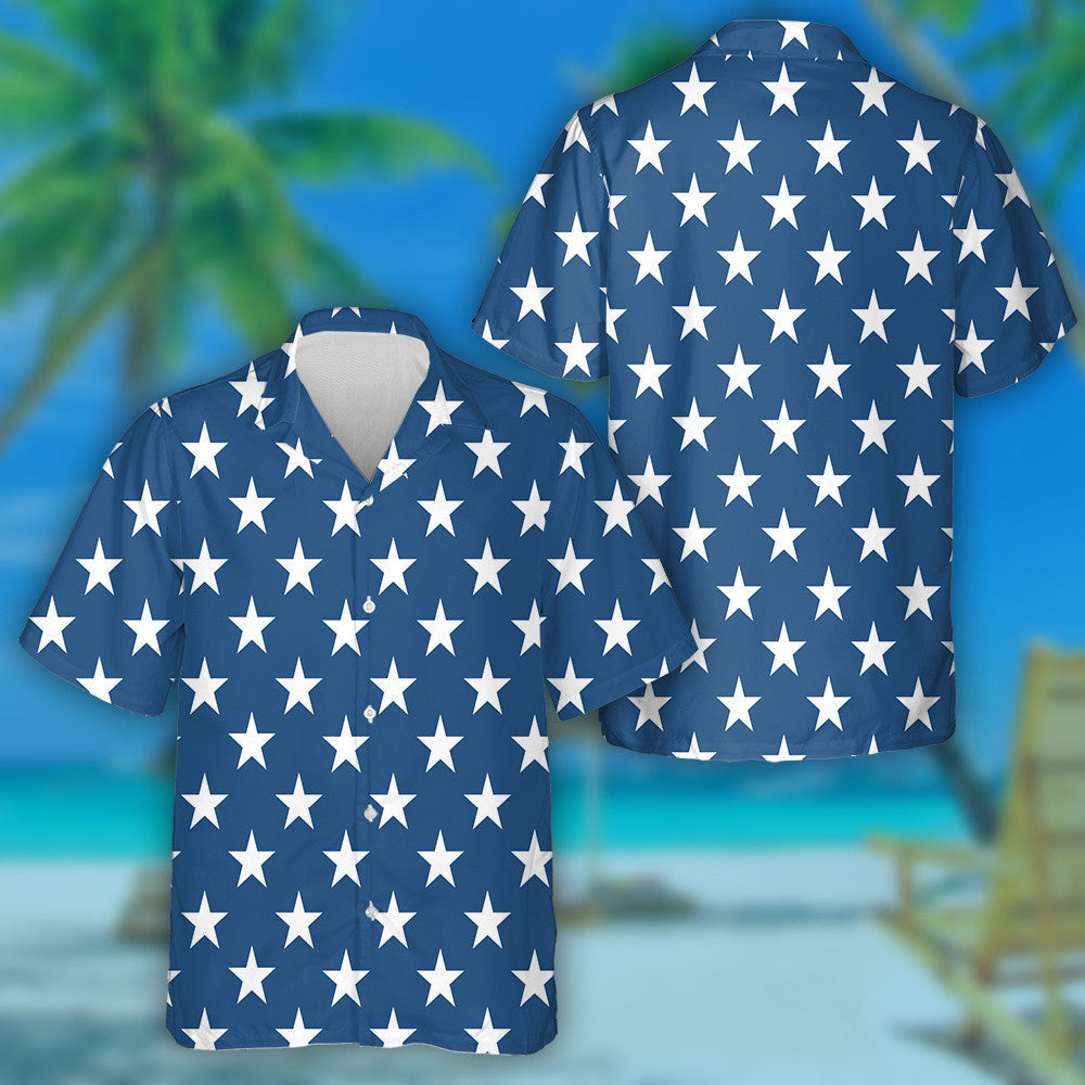 Navy Blue And White United States Stars Pattern Hawaiian Shirt, Hawaiian Shirt Gift, Christmas Gift