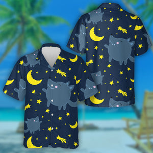 A Lonely Cute Wolf Looks At The Moon Hawaiian Shirt, Hawaiian Shirt Gift, Christmas Gift