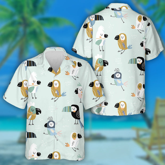 Colorful Sleeping Bird Parrots And Toucans Hawaiian Shirt, Hawaiian For Gift