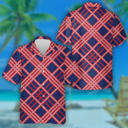 Patriotic American Flag Colors In Gingham Plaid Pattern Hawaiian Shirt, Hawaiian Shirt Gift, Christmas Gift