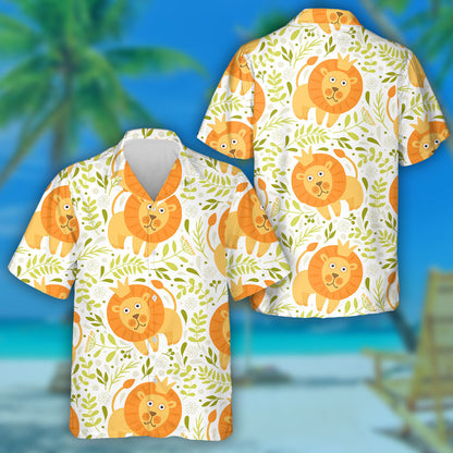 Lovely Lion With Crown And Plants Hawaiian Shirt,Hawaiian Shirt Gift, Christmas Gift