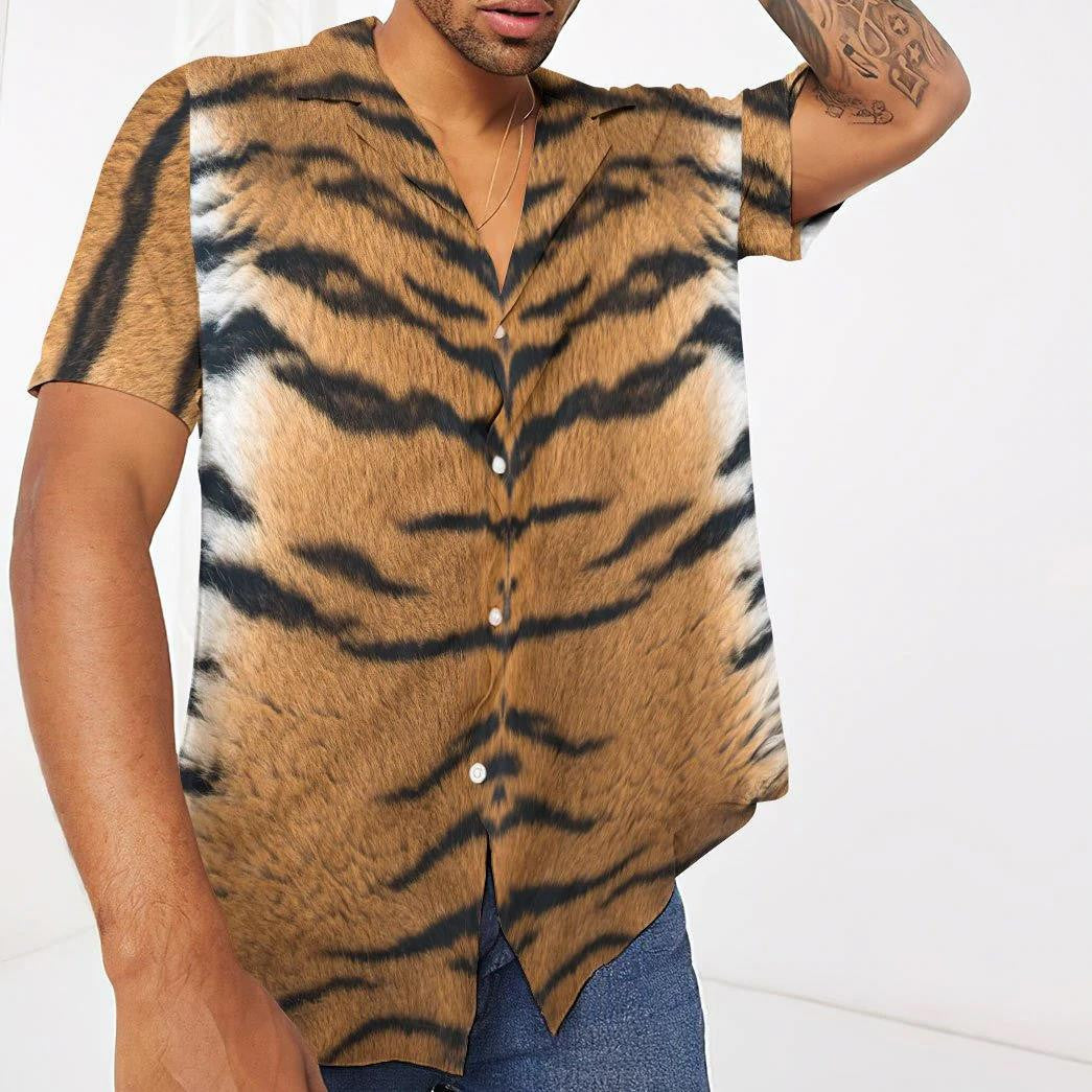 Gearhumans Tiger Skin Design With Black Stripes Hawaiian Shirt, Hawaiian Shirt Gift, Christmas Gift