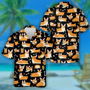 Adorable Corgi Dogs Collection In Cartoon Background Hawaiian Shirt, Hawaiian Shirt Gift, Christmas Gift