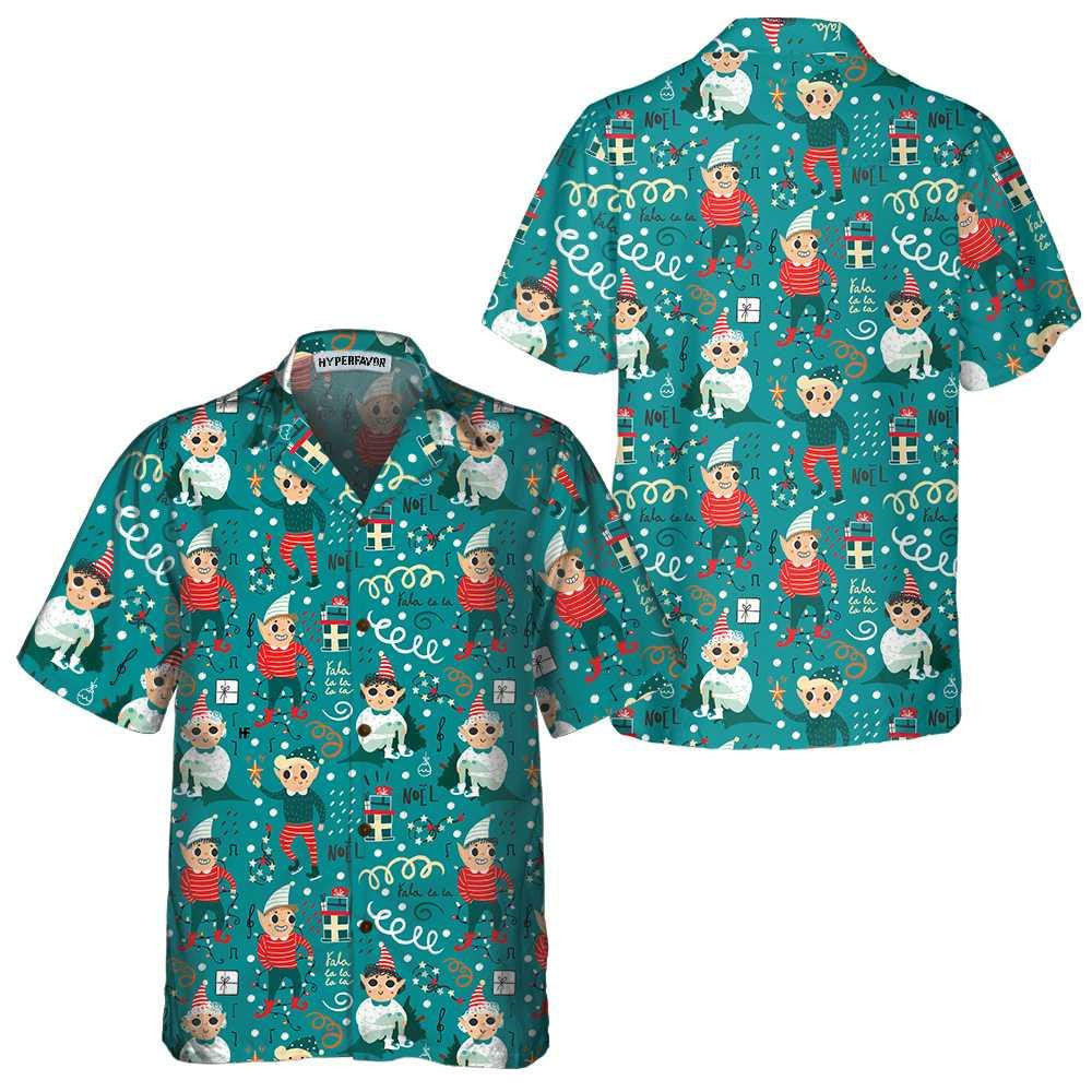 Playful Christmas Elves Funny Cartoon Elements Hawaiian Shirt, Hawaiian Shirt Gift, Christmas Gift