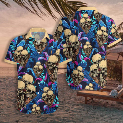 Skull Tropical Palm Leaves Background Pattern Hawaiian Shirt,Hawaiian Shirt Gift, Christmas Gift