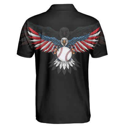 Baseball Fire American Flag Eagles Black Theme Polo Hawaiian Shirt, Hawaiian Shirt Gift, Christmas Gift