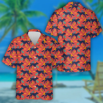 Cartoon Wolf Fire And Floral Element Hawaiian Shirt, Hawaiian For Gift