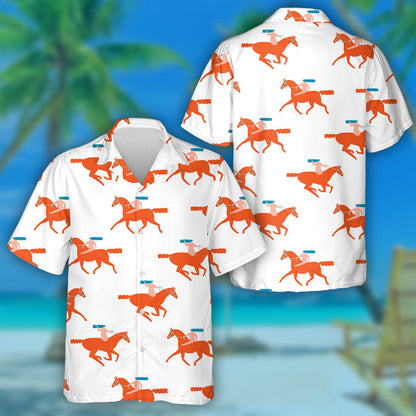 Funny Cartoon Illustration Girl Riding Red Horses Hawaiian Shirt, Hawaiian Shirt Gift, Christmas Gift