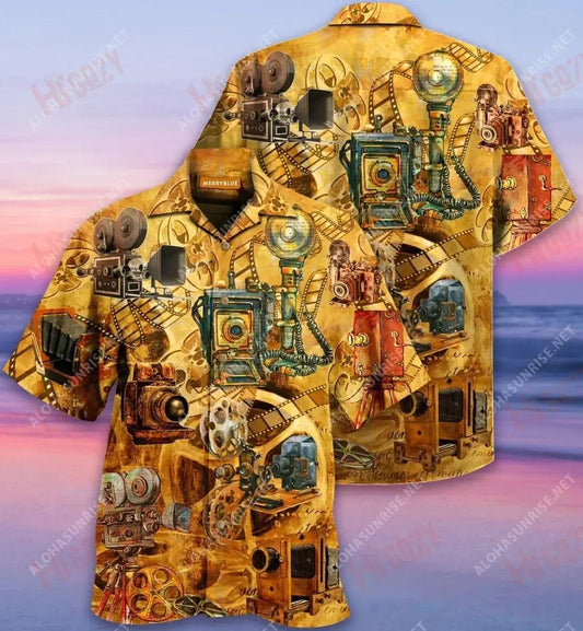 Cameras Vintage Unisex Hawaiian Shirt Hobbies Short Sleeve Custom Hawaiian Shirts Hawaiian Shirts For Men, Hawaiian Shirt Gift, Christmas Gift