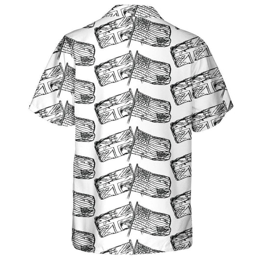 Awesome Sketch UK And USA Flags On White Background Hawaiian Shirt, Hawaiian Shirt Gift, Christmas Gift