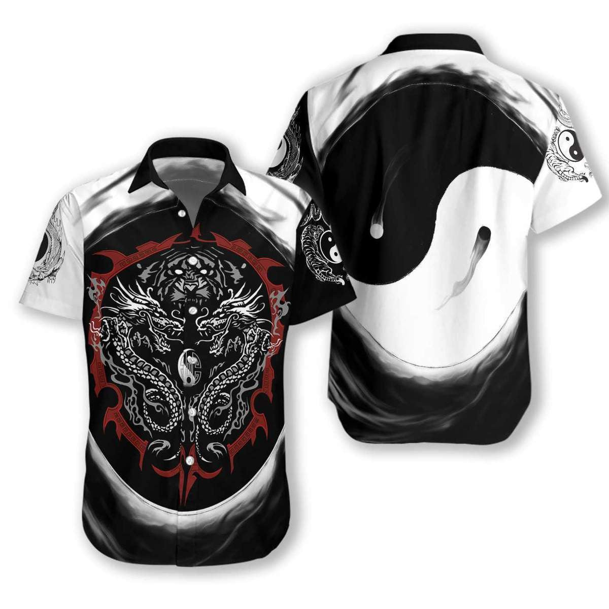 Dragon Tiger Yin Yang Art Ornamental Hawaiian Shirt,Hawaiian Shirt Gift, Christmas Gift