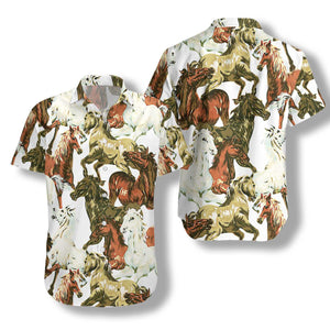 Wild And Free Horses Painting Design Hawaiian Shirt, Hwaiian For Gift