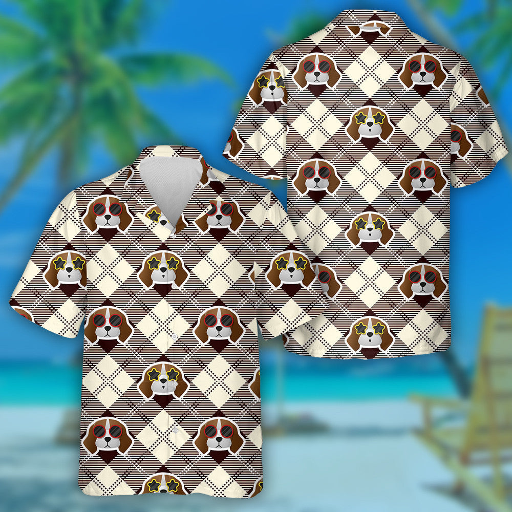 Beagle Dog And Sunglasses On Plaid Hawaiian Shirt, Hawaiian For Gift