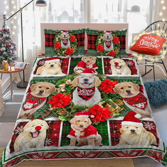 Golden Retriever Dog Merry Christmas Quilt Bedding Bedroom Set Bedlinen 3D,Bedding Christmas Gift,Bedding Set Christmas