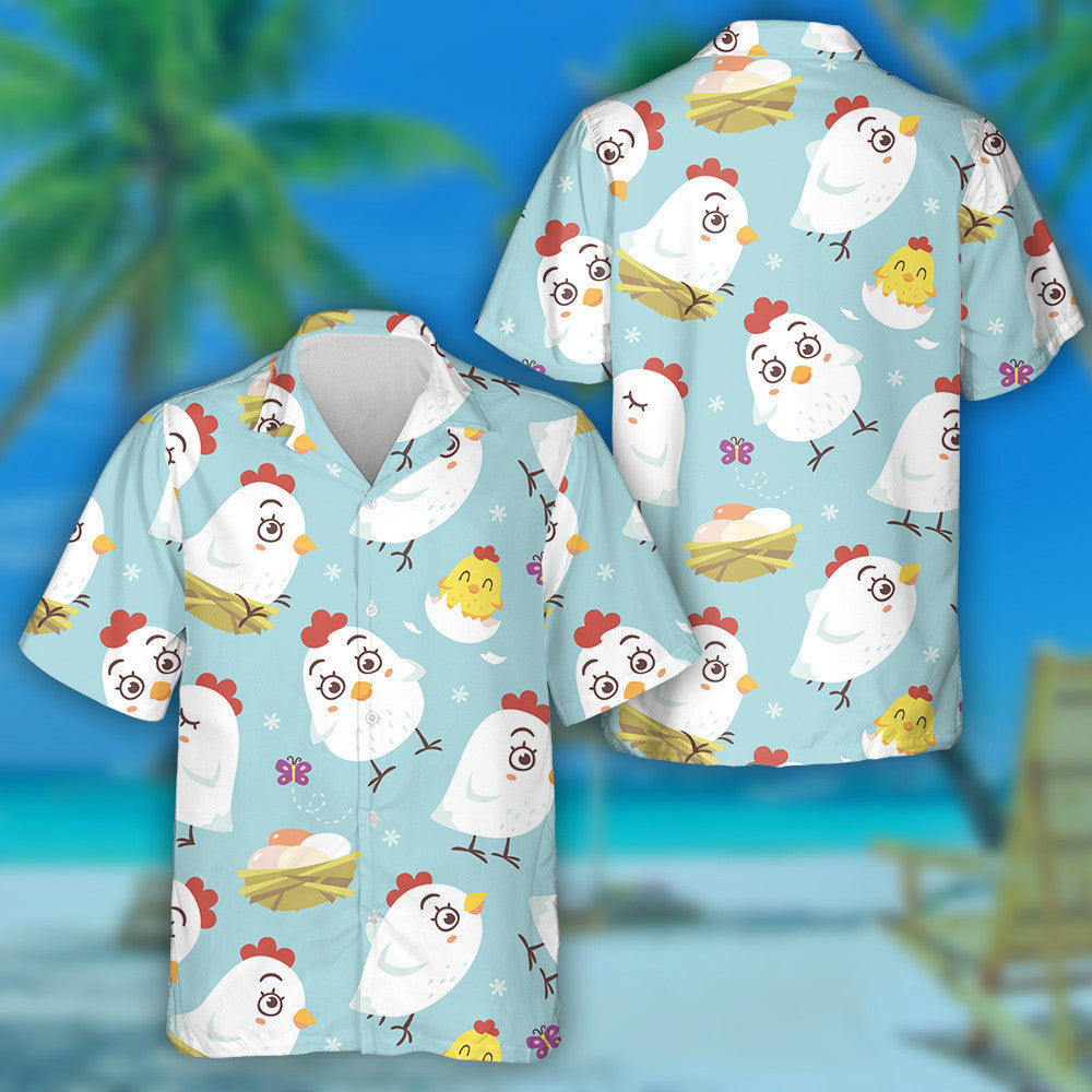 Funny Chicken And Hen With Butterfly And Egg Hawaiian Shirt, Hawaiian Shirt Gift, Christmas Gift