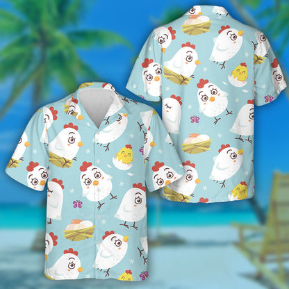 Funny Chicken And Hen With Butterfly And Egg Hawaiian Shirt, Hawaiian Shirt Gift, Christmas Gift