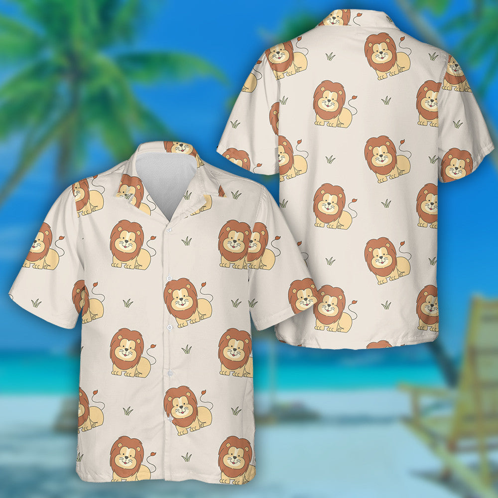 Smiling Lion And Small Grass On Purple Background Hawaiian Shirt, Hawaiian Shirt Gift, Christmas Gift