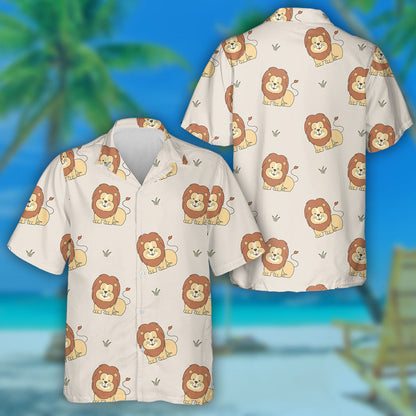 Smiling Lion And Small Grass On Purple Background Hawaiian Shirt, Hawaiian Shirt Gift, Christmas Gift