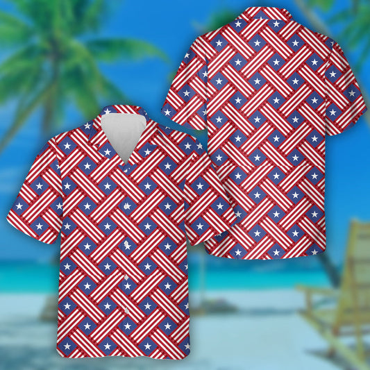 Usa Stars Independence Day Crisscross Pattern Hawaiian Shirt, Hwaiian For Gift