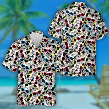 Bulldog Face And Heart Shaped Sunglasses Hawaiian Shirt, Hawaiian For Gift