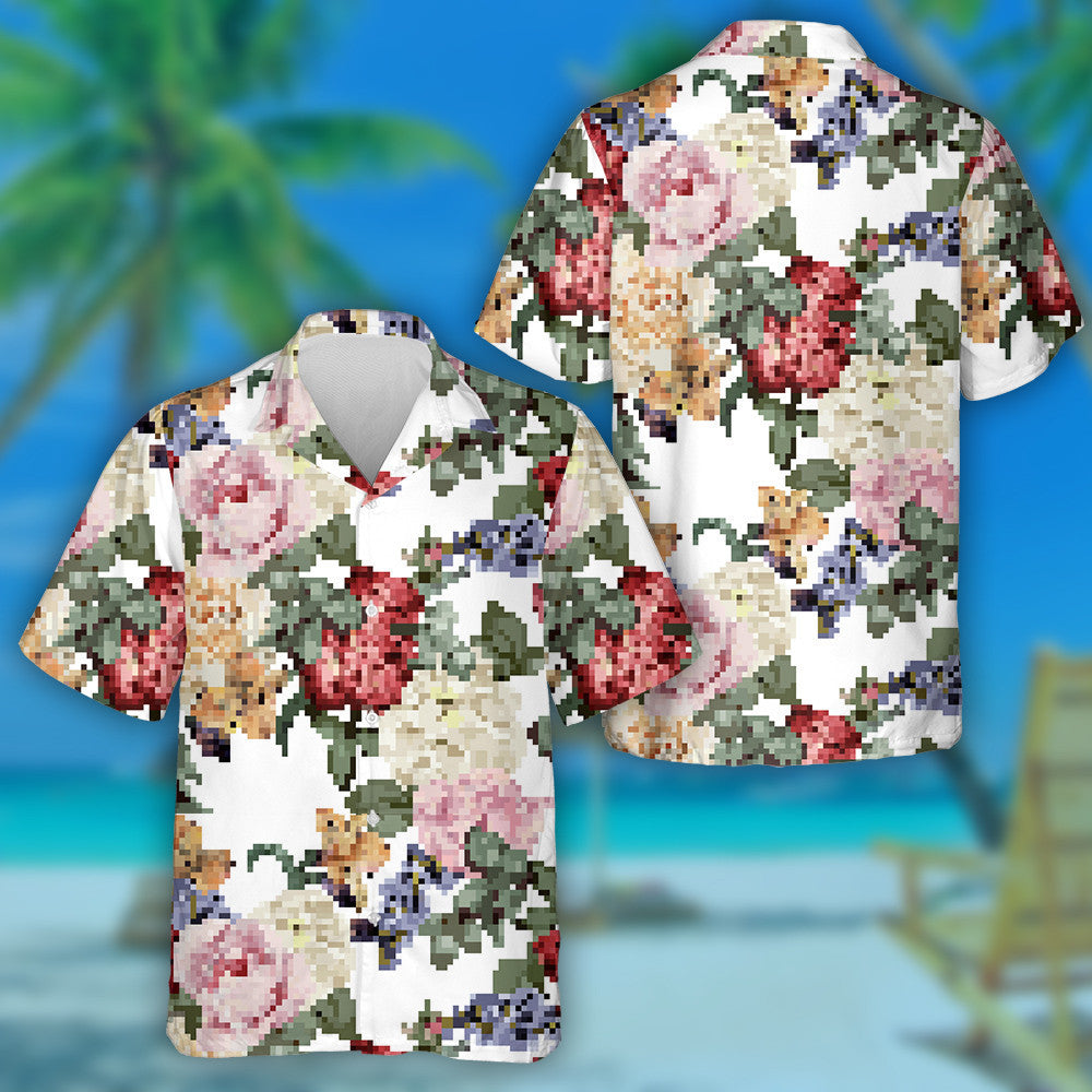 Watercolor Colorful Flowers Roses Branch On White Background Hawaiian Shirt, Hawaiian Shirt Gift, Christmas Gift