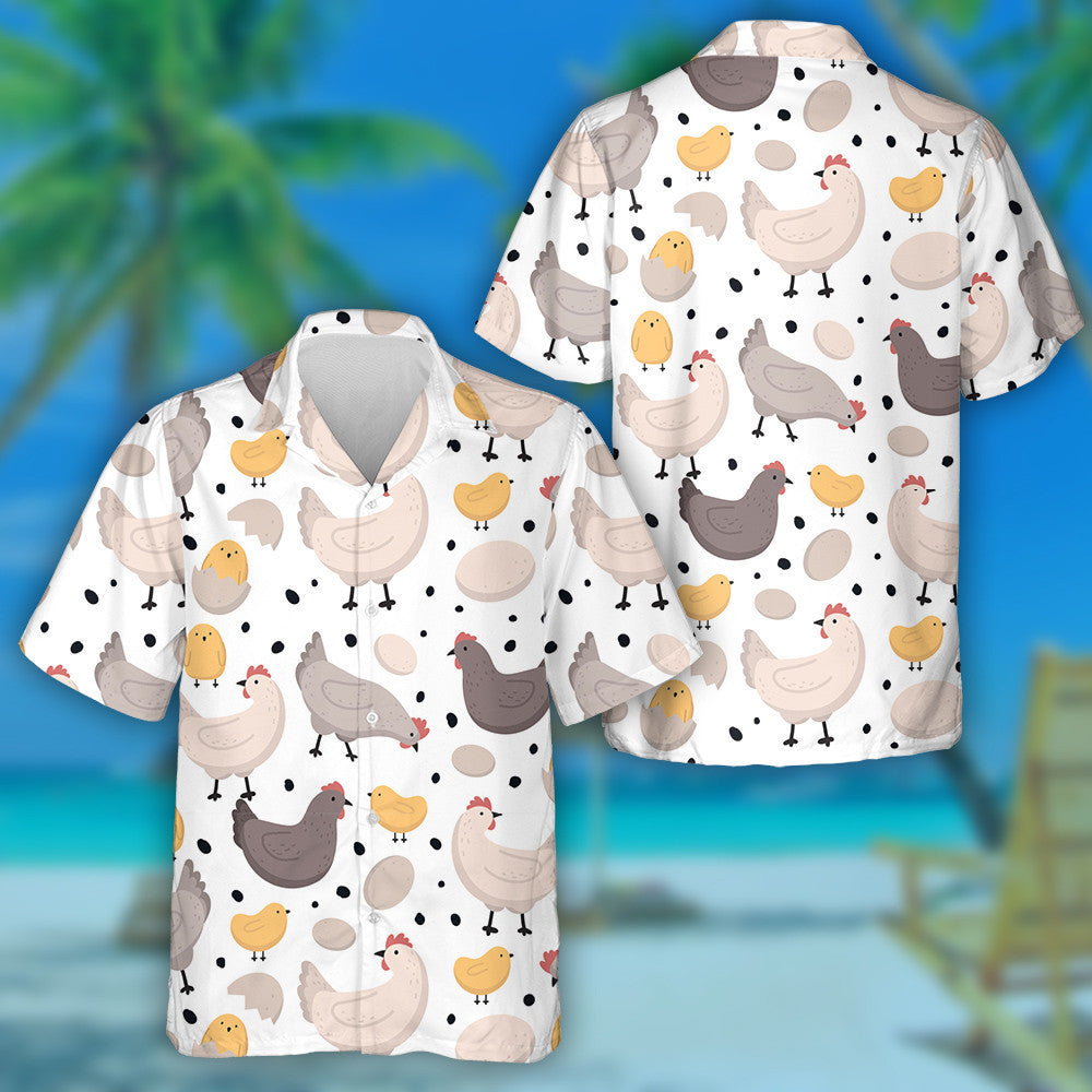 Happy Hen Chicken And Egg With Black Dot Hawaiian Shirt, Hawaiian Shirt Gift, Christmas Gift