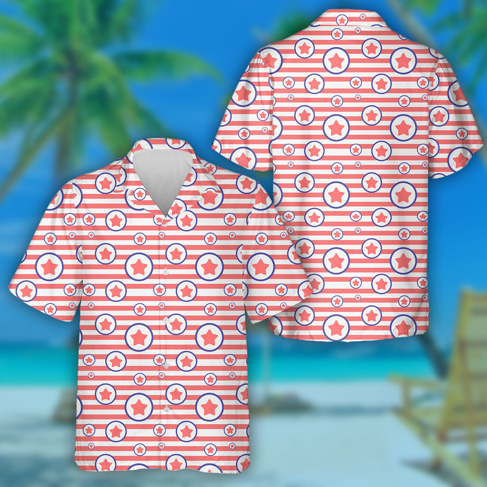 Pastel Pink Striped Background With Star In A Circle Hawaiian Shirt, Hawaiian Shirt Gift, Christmas Gift