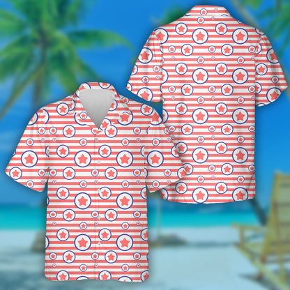 Pastel Pink Striped Background With Star In A Circle Hawaiian Shirt, Hawaiian Shirt Gift, Christmas Gift