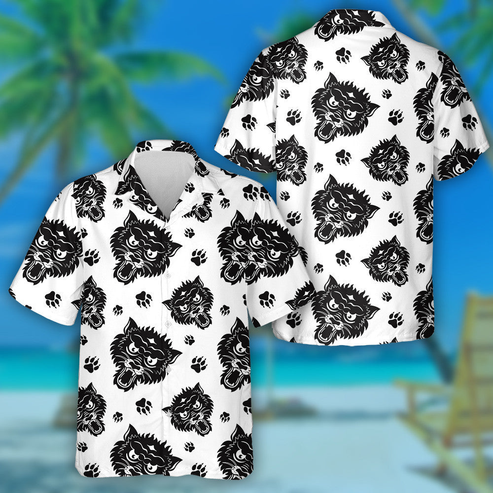 Black Wolf With Paw White Background Hawaiian Shirt, Hawaiian For Gift