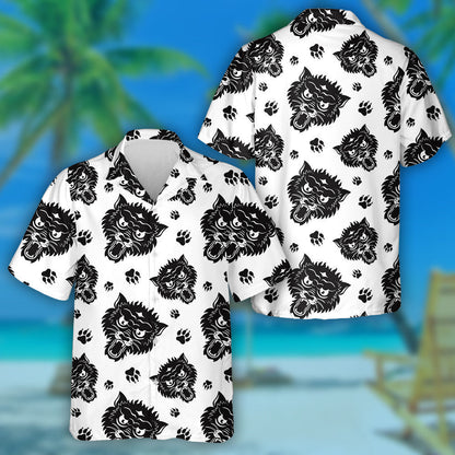 Black Wolf With Paw White Background Hawaiian Shirt, Hawaiian For Gift