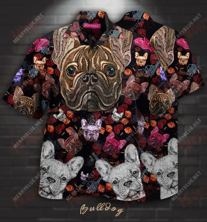 Bulldog Embroidery Unisex Hawaiian Shirt Hobbies Short Sleeve Custom Hawaiian Shirts Funny Hawaiian Shirts, Hawaiian Shirt Gift, Christmas Gift