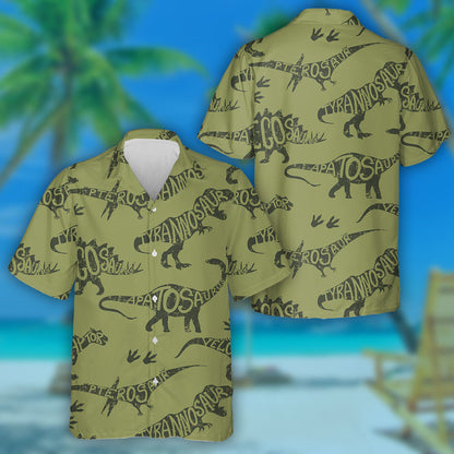 Military Green Camouflage With Different Kinds Of Dinosaur Hawaiian Shirt, Hawaiian Shirt Gift, Christmas Gift