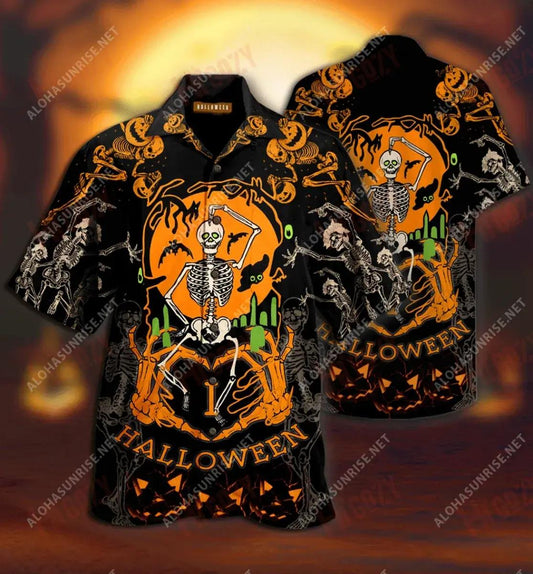 Dancing Skeleton Halloween Unisex Short Sleeve Shirt Summer Hawaiian T Shirts Vintage Hawaiian Shirts Hawaiian Shirts For Men, Hawaiian Shirt Gift, Christmas Gift