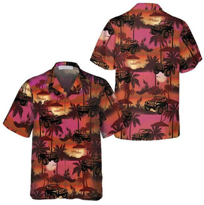 Jeep Tropical Palm Trees Beach At Sunset Pattern Hawaiian Shirt, Hawaiian Shirt Gift, Christmas Gift