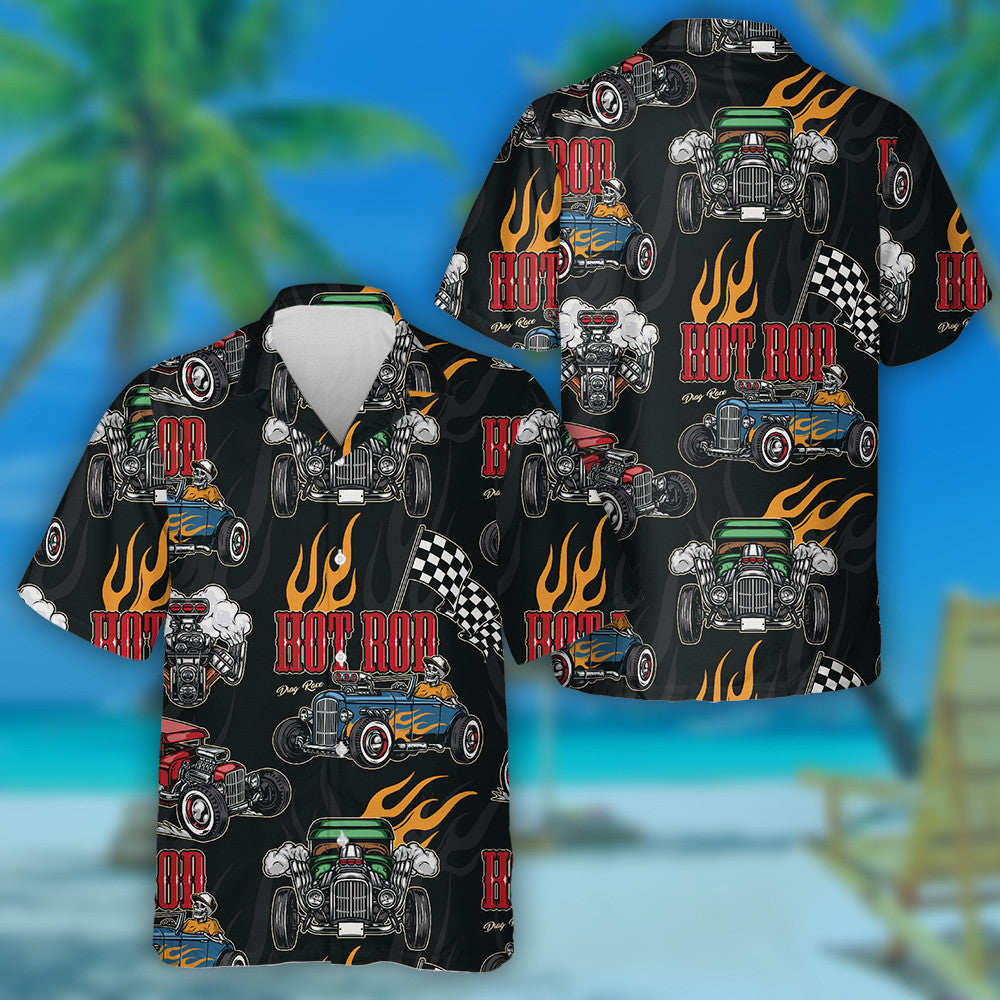 Hot Rod Cars Turbocharged Engine Flames American Flags Hawaiian Shirt, Hawaiian Shirt Gift, Christmas Gift