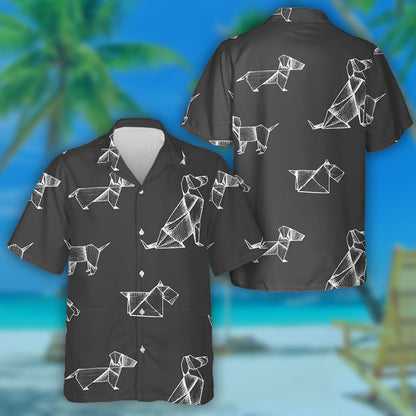 Origami With White Paper Dogs On Grey Hawaiian Shirt, Hawaiian Shirt Gift, Christmas Gift