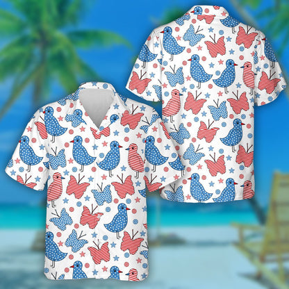 Adult Birds And Butterflies In The Style Of American Flag Hawaiian Shirt, Hawaiian Shirt Gift, Christmas Gift