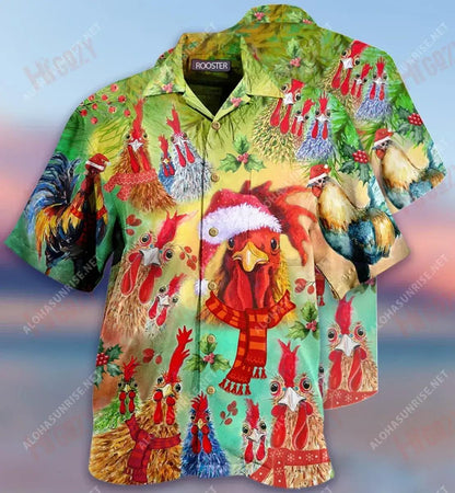 Rooster Merry Clucking Christmas Short Hawaiian Shirt Hobbies Short Sleeve Best Hawaiian Shirts Hawaiian Shirt Pattern, Hawaiian Shirt Gift, Christmas Gift