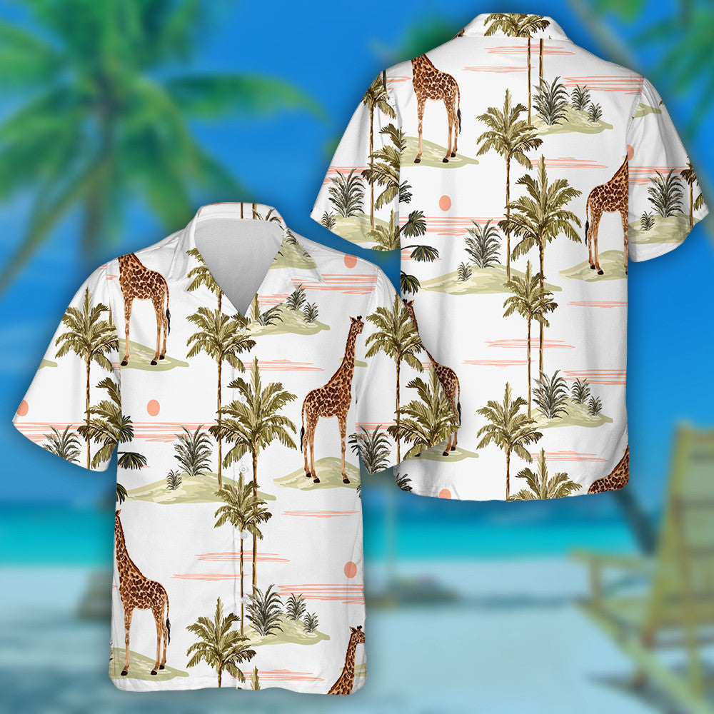 Appealing Palm Tree Island With Lonely Giraffe Pattern Hawaiian Shirt, Hawaiian Shirt Gift, Christmas Gift