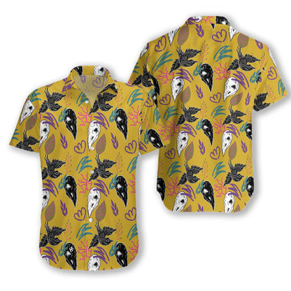 Bird Skull On Gold Background Hawaiian Shirt, Hawaiian Shirt Gift, Christmas Gift