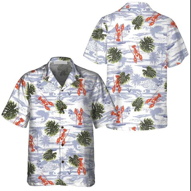 Tropical Pattern And Lobster Monstera Leaves Pattern Hawaiian Shirt, Hawaiian Shirt Gift, Christmas Gift