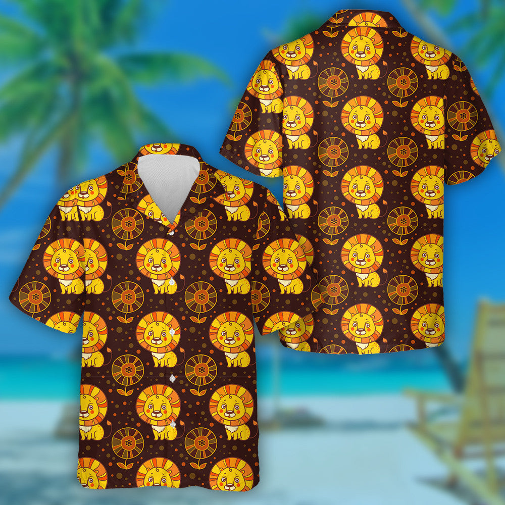 Brown Background With Lions And Flowers Hawaiian Shirt, Hawaiian For Gift