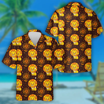 Brown Background With Lions And Flowers Hawaiian Shirt, Hawaiian For Gift