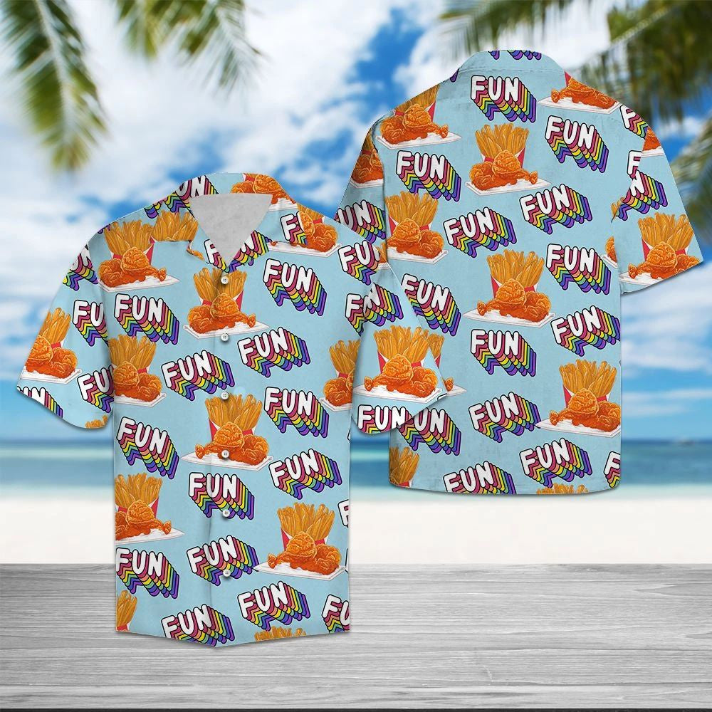 Fried Chicken Fun Summer On Light Blue Hawaiian Shirt, Hawaiian Shirt Gift, Christmas Gift