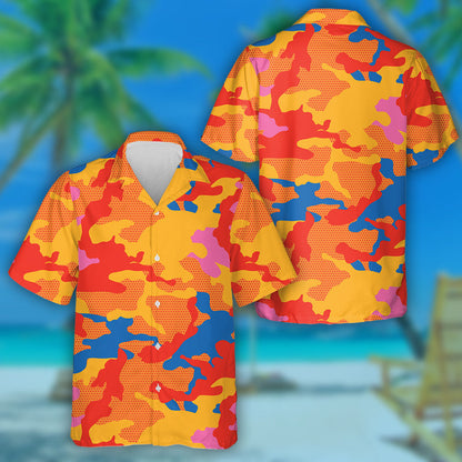 Burnt Colors Tone Dotted Camouflage Pattern Hawaiian Shirt, Hawaiian For Gift