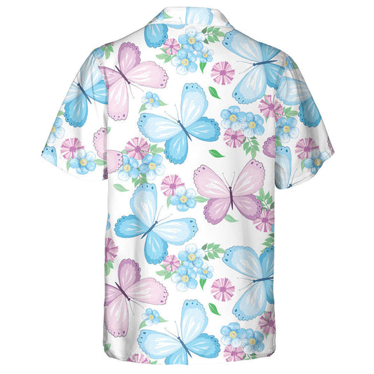 Theme Butterfly And Small Flowers On White Background Hawaiian Shirt, Hawaiian Shirt Gift, Christmas Gift